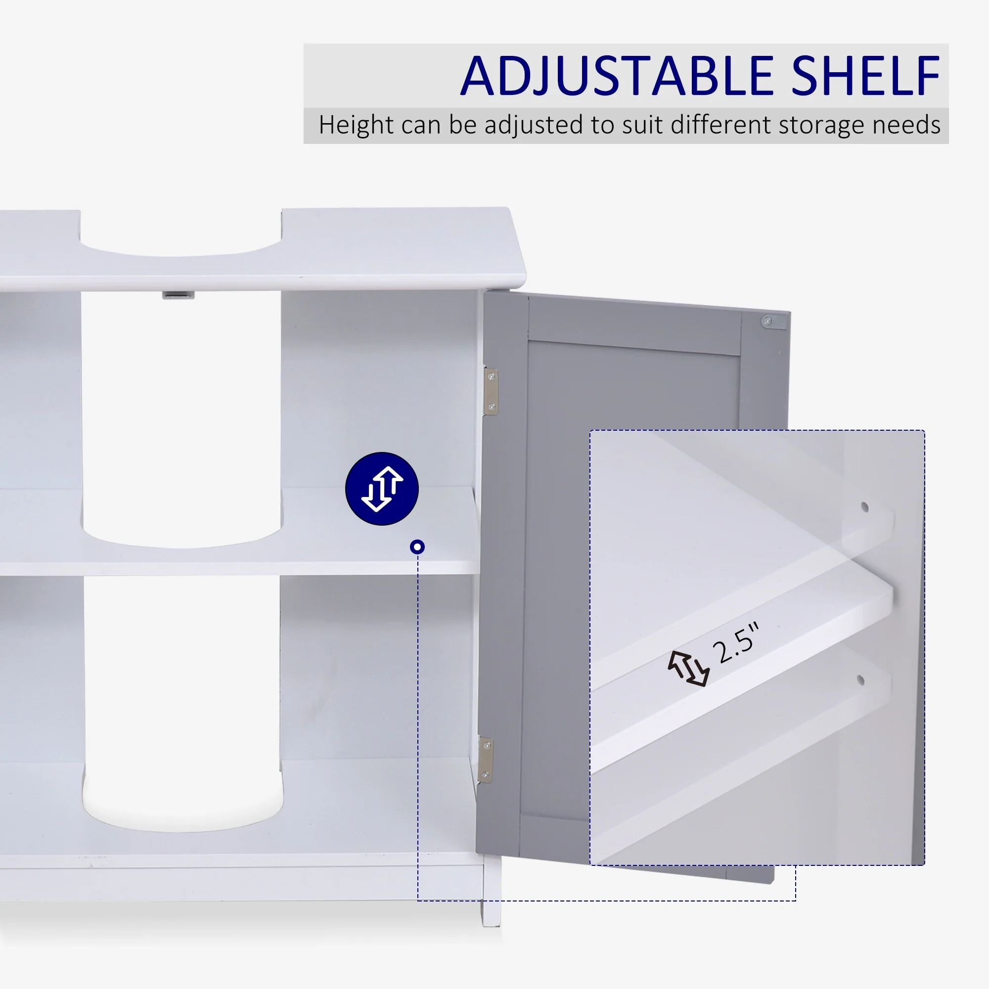 kleankin Vanity Base Cabinet, Under-Sink Bathroom Cabinet Storage with U-Shape Cut-Out, White and Grey