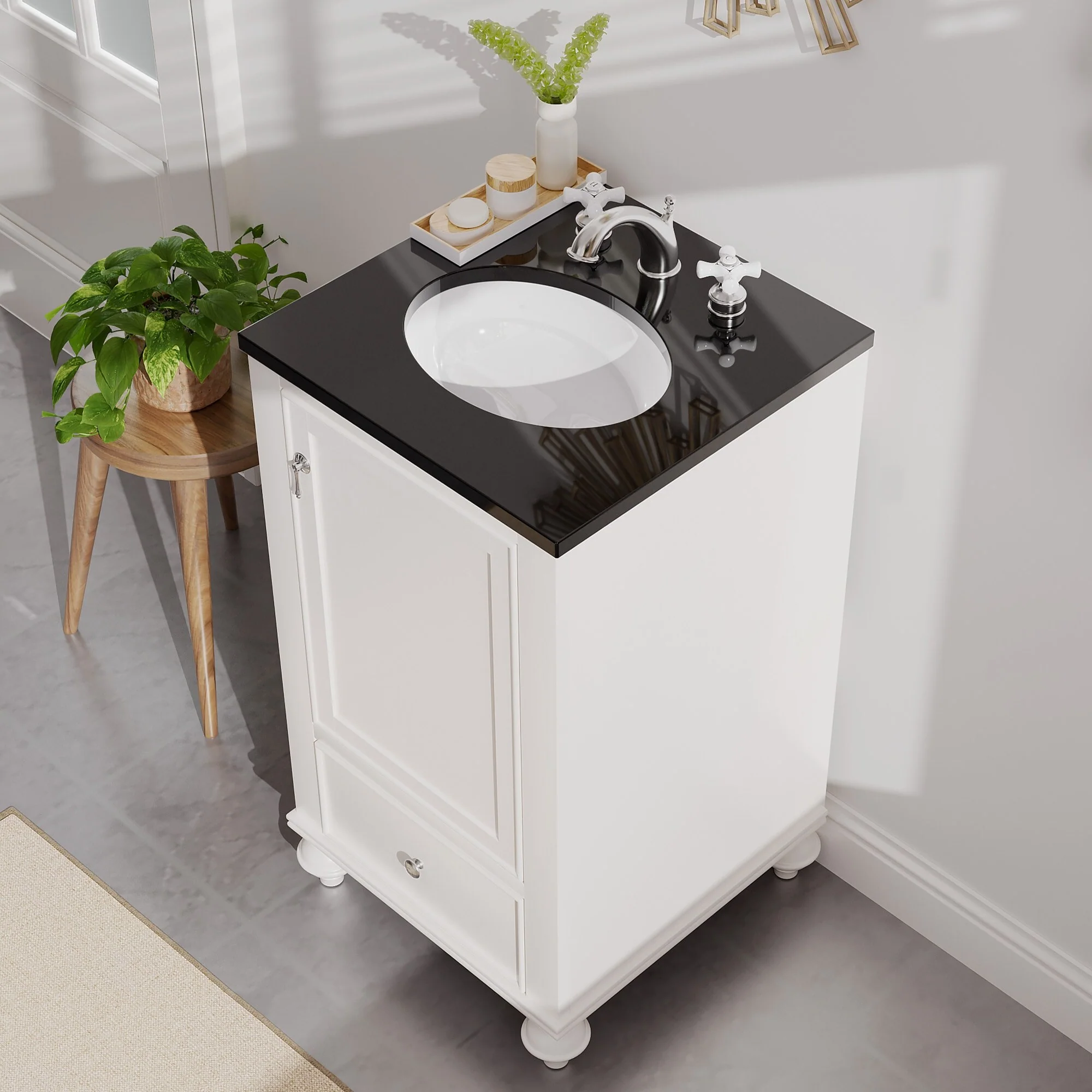 19-Inch Two-Tone Solid Wood Bathroom Vanity with Sink – Compact Space-Saving Design