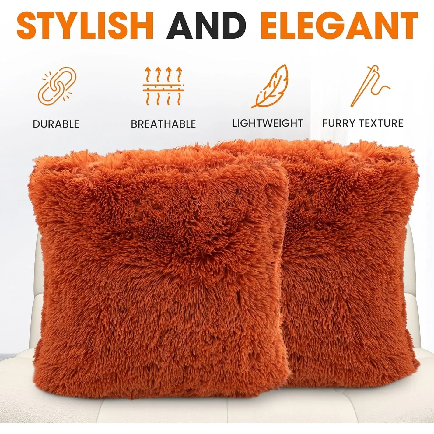 Cheer Collection Shaggy Long Hair Throw Pillows (Set of 2)