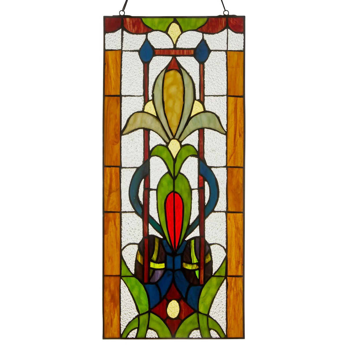 24-in H Fleur de Lis Tiffany-Style Multicolored Stained Glass Window Panel - 10.5