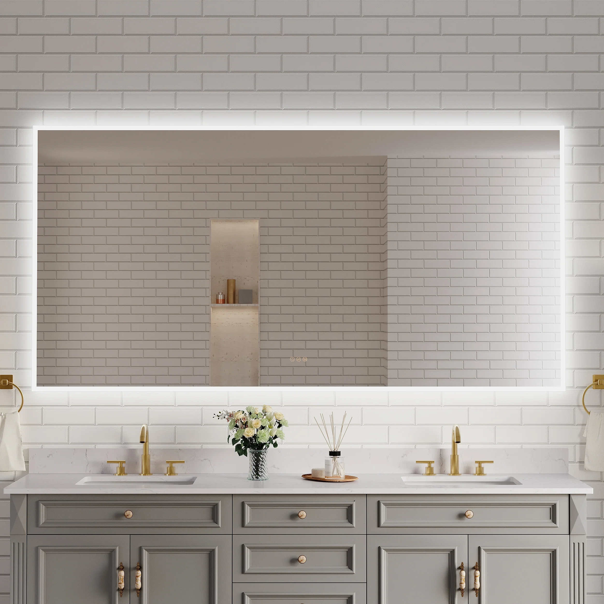 Modern Wall Mounted LED Bathroom Frontlit/Backlit Mirror With PMMA Diffuser