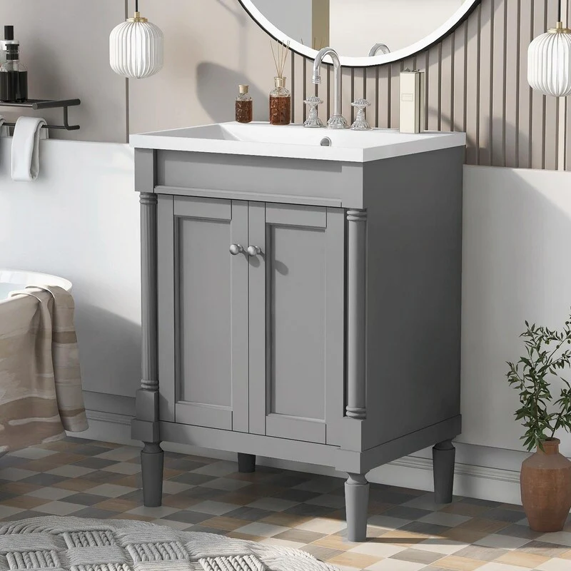 24'' Bathroom Vanity with Top Sink: Modern 2-Tier Storage Cabinet, Single Sink, Large Shelves