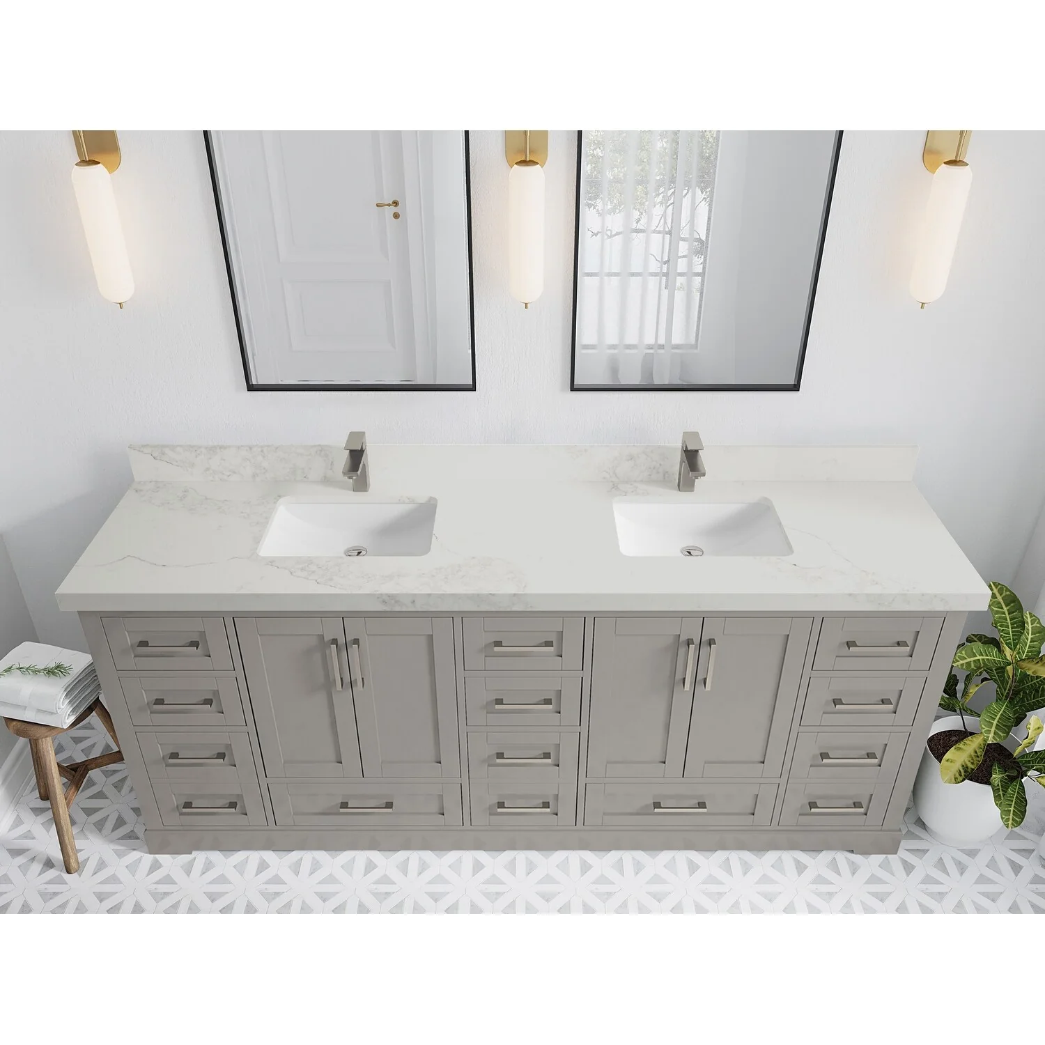 Willow Collection 84 in W x 22 in D x 36 in H Boston Double Bowl Sink Bathroom Vanity with Countertop