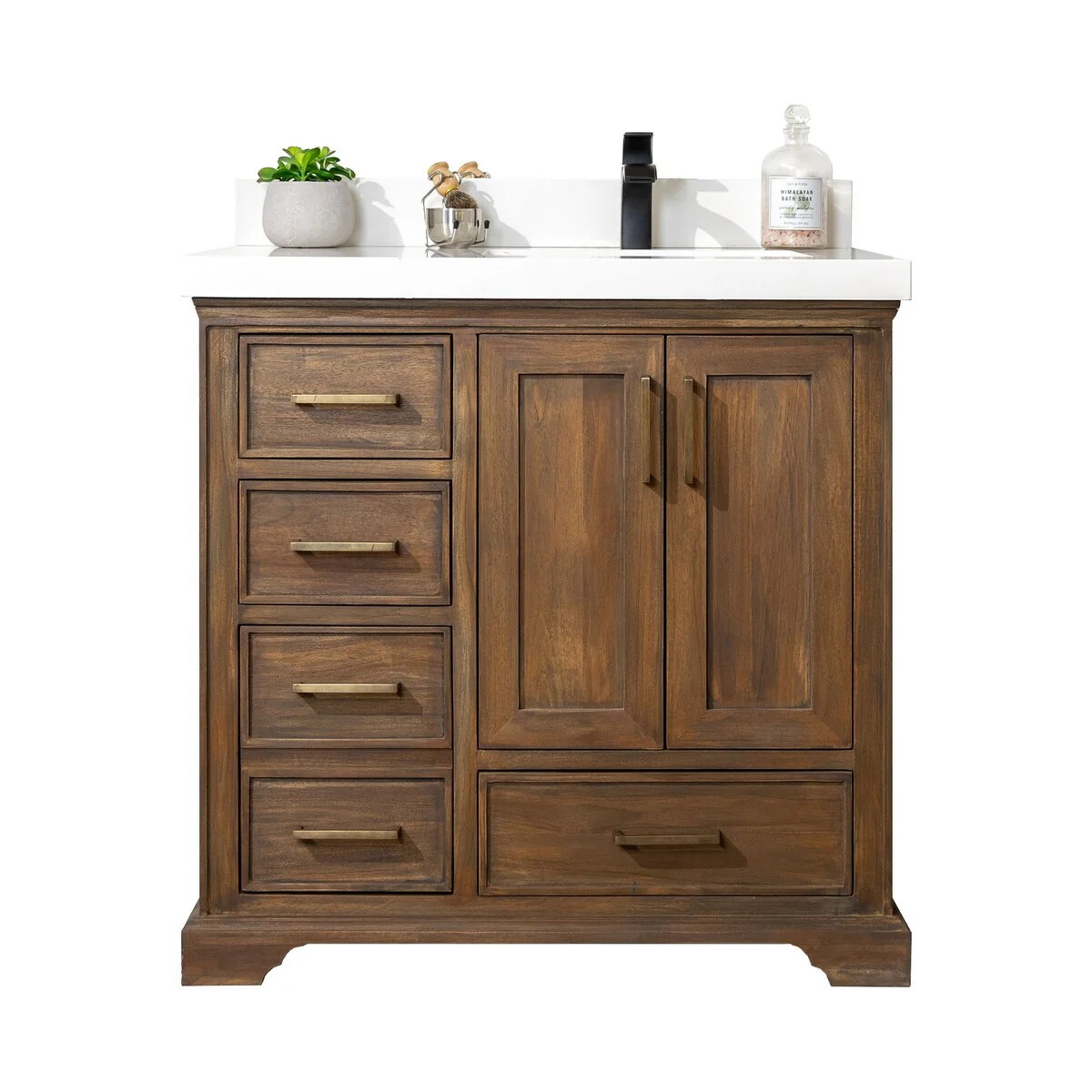 Willow Collections 36 in. W x 22 in. D Charlotte Teak Right Offset Sink Bathroom Solid Teak Vanity with Countertop