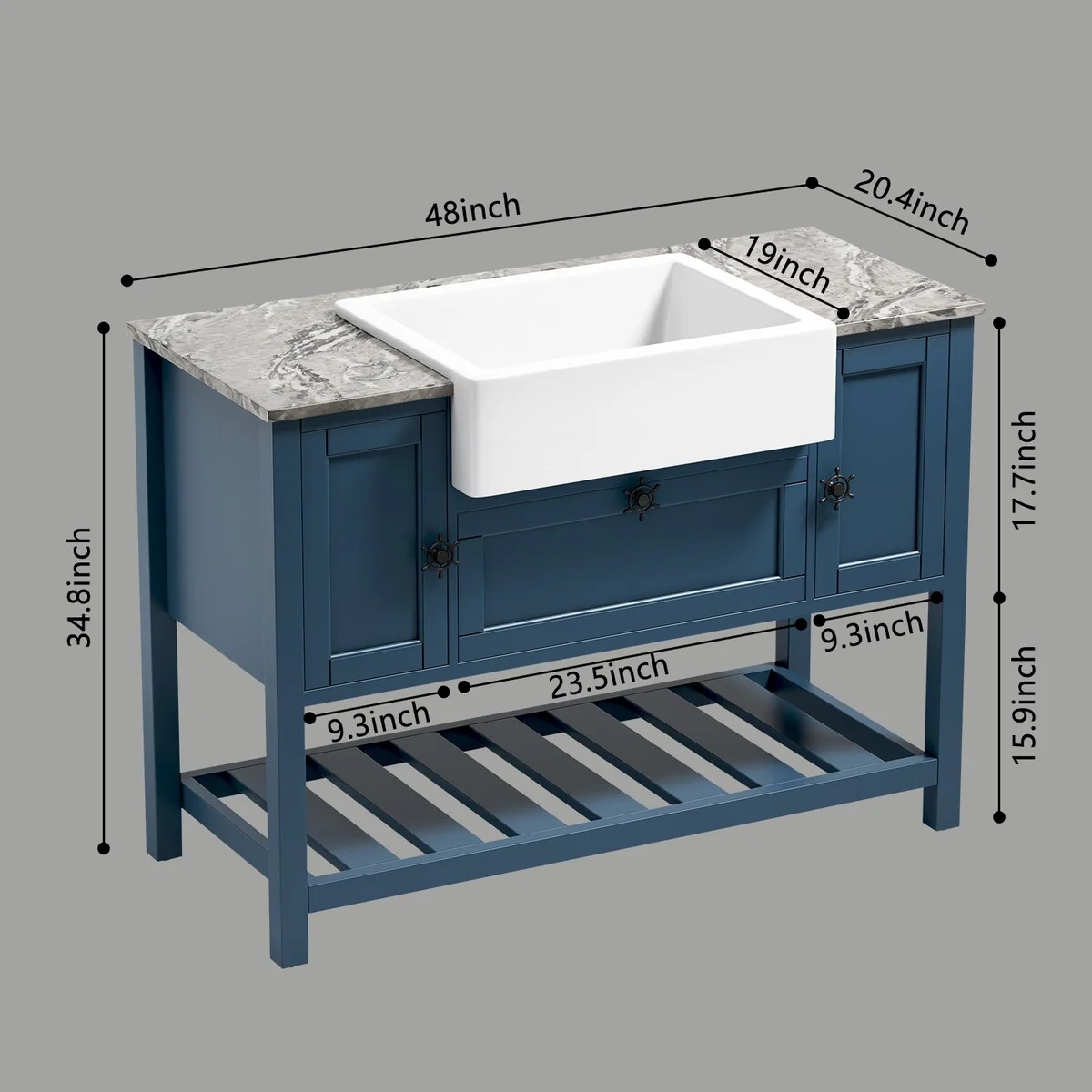 48 in.W x 20 in.D x 33.60 in.H Solid Wood Bathroom Vanities Without Tops