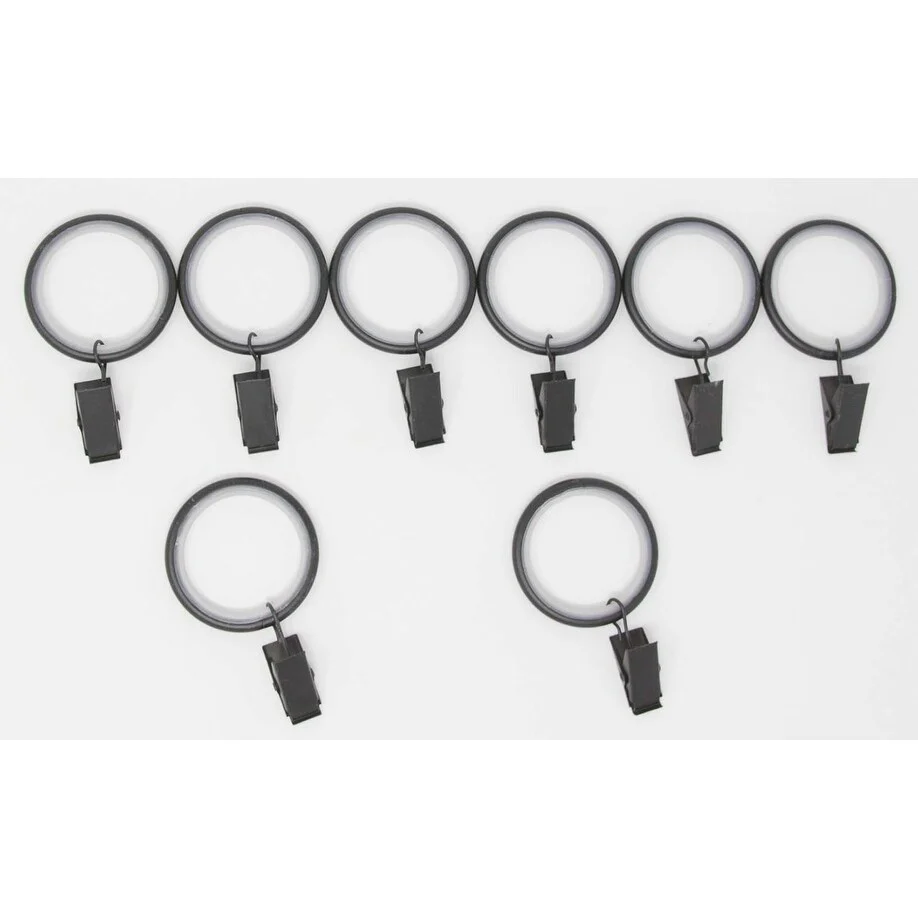 Set of 8 Curtain Drapery Rings with Clips, 1.5-inch Inner Diameter, Nylon Insert Quiet Smooth