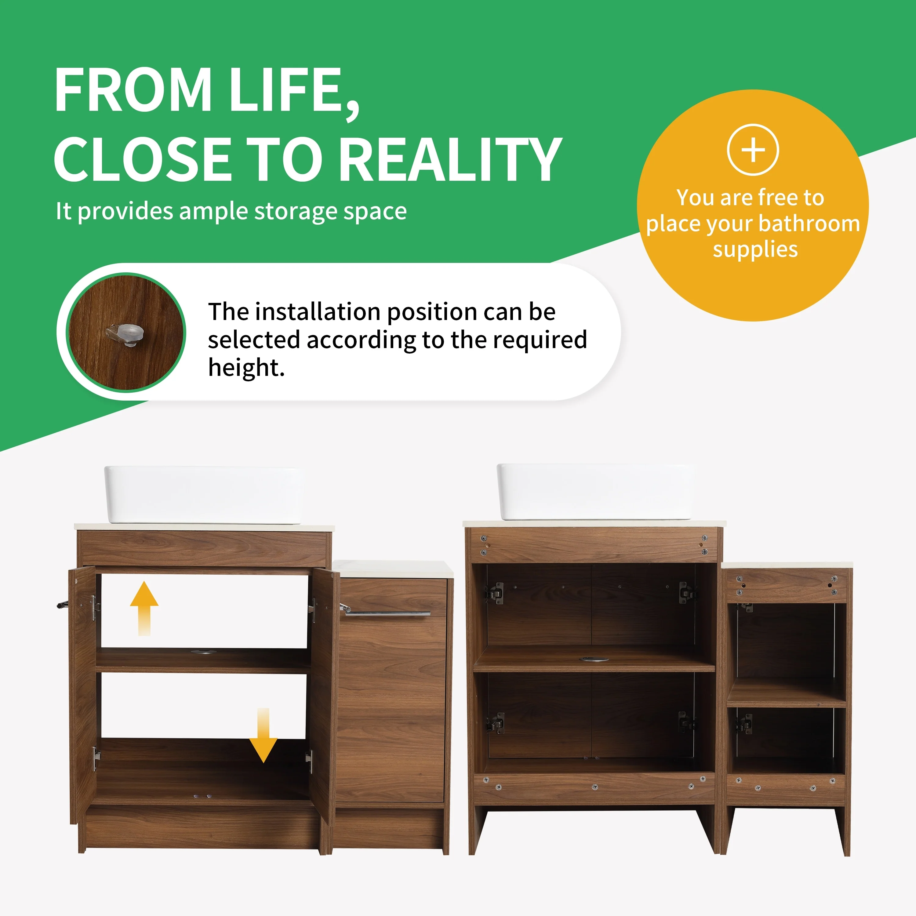 BNK 24/36/48/60 Inch Bathroom Vanity with Sink, Freestanding Bathroom Vanity with Soft Close Doors and Adjustable Shelf