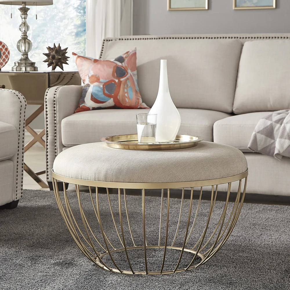 Jinger Fabric Upholstered Round Ottoman by iNSPIRE Q Modern