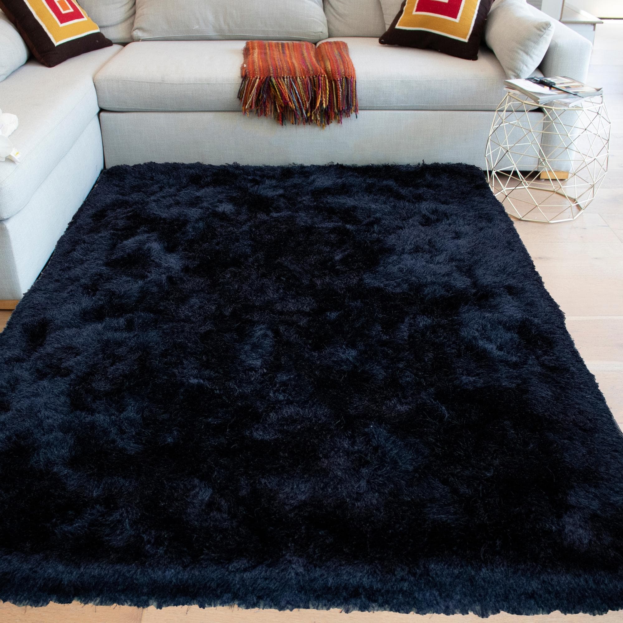 Glorious Collection 3-inch Pile 5x7 Modern Area Rugs Shaggy Rug Black - 5'x7'