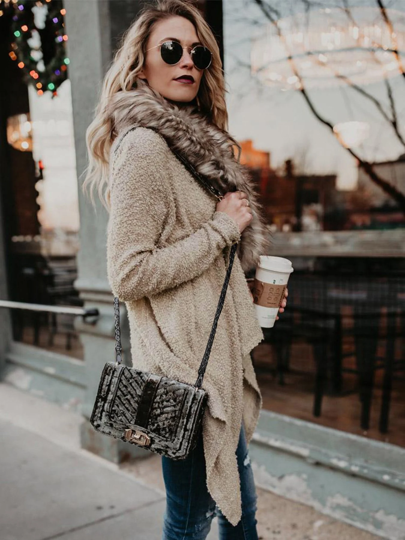 Florcoo Fur Collar Cardigan Plush Trench Coat - Deanwangkt