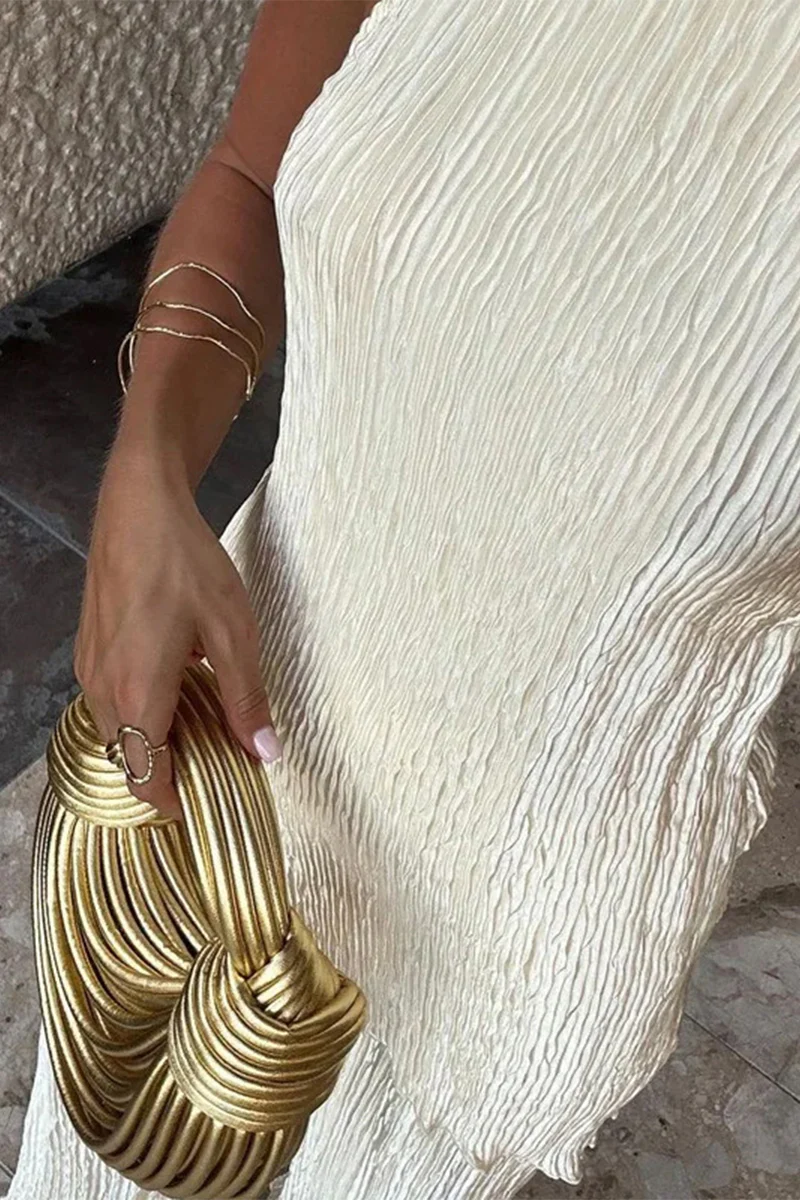 Casual Simplicity Solid Fold Asymmetrical Halter Sleeveless Two Pieces - Deanwangkt