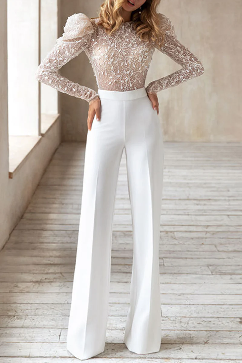 Sexy Elegant Solid Patchwork Backless O Neck Regular Jumpsuits - Deanwangkt