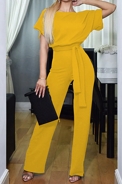 Casual Elegant Solid Patchwork Strap Design O Neck Straight Jumpsuits(6 Colors) - Deanwangkt