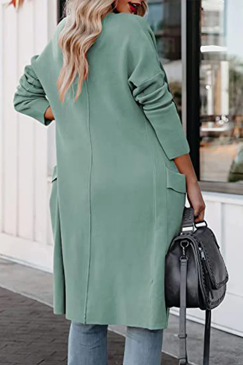 Elegant College Solid Pocket V Neck Outerwear(4 Colors) - Deanwangkt