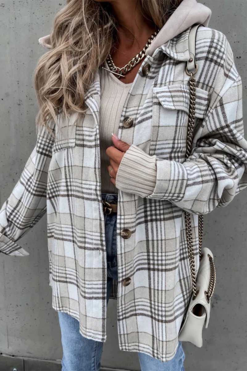 Fashion Casual Plaid Contrast Turndown Collar Outerwear - Deanwangkt