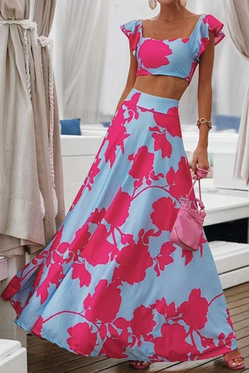 Bohemian Vacation Print Patchwork Square Collar Sleeveless Two Pieces(9 Colors) - Deanwangkt