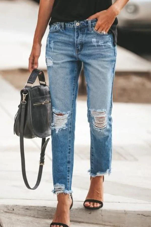 Florcoo Ripped Slim Fit Washed Jeans - Deanwangkt