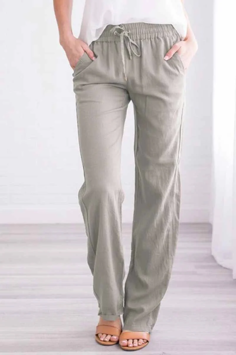 Florcoo Pockets Drawstring Solid Loose Casual Fall Pants(6 Colors) - Deanwangkt