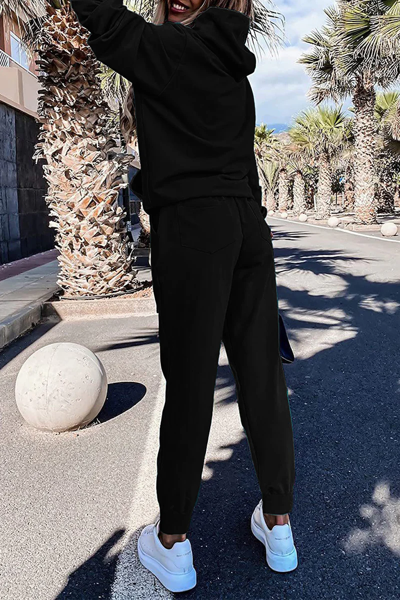 Casual Solid Patchwork Hooded Collar Long Sleeve Two Pieces(4 Colors) - Deanwangkt