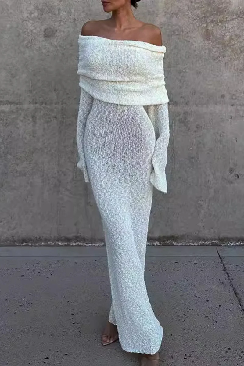 Sexy Hollow Out See-Through Off Shoulder One Step Skirt Dresses(3 Colors) - Deanwangkt