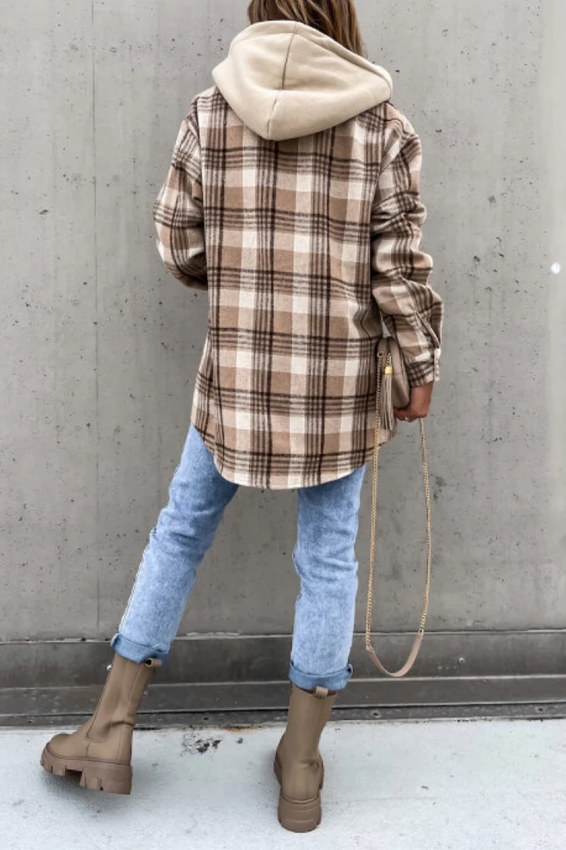 Fashion Casual Plaid Contrast Turndown Collar Outerwear - Deanwangkt
