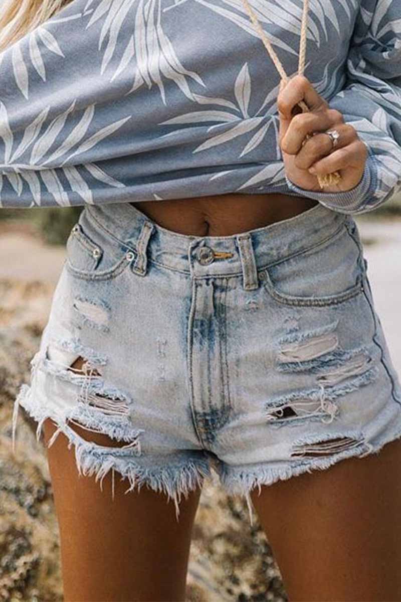 Florcoo Broken Holes Blue Jeans - Deanwangkt