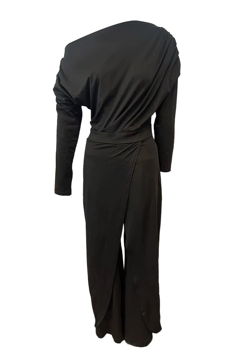 British Style Solid Backless Asymmetrical Oblique Collar Regular Jumpsuits(2 Colors) - Deanwangkt