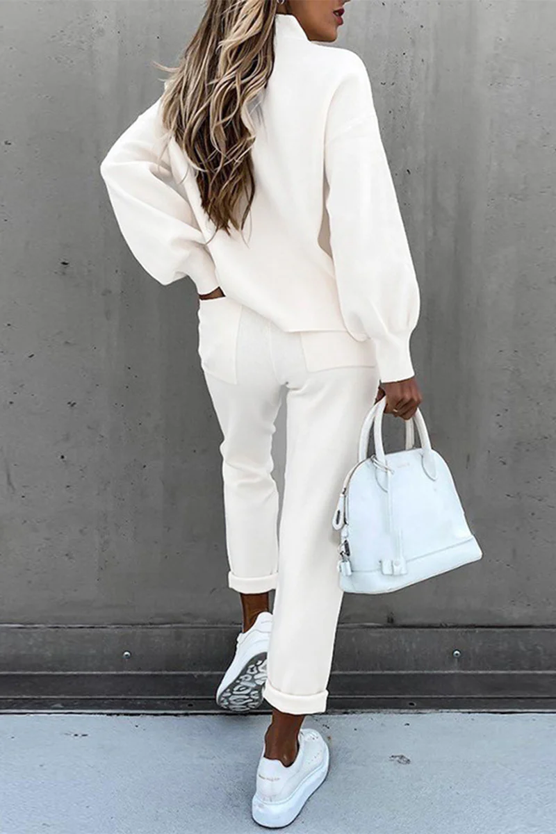 Casual Simplicity Solid Patchwork Half A Turtleneck Long Sleeve Two Pieces(10 Colors) - Deanwangkt