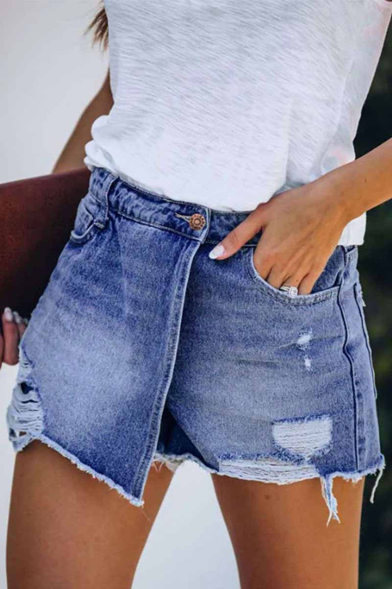 Florcoo Ripped & Repaired Denim Skorts - Deanwangkt