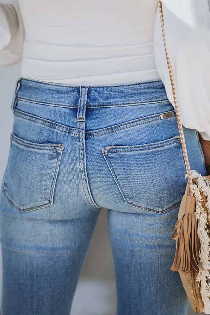 Florcoo Mid Rise Button Front Flare Denim Jeans - Deanwangkt