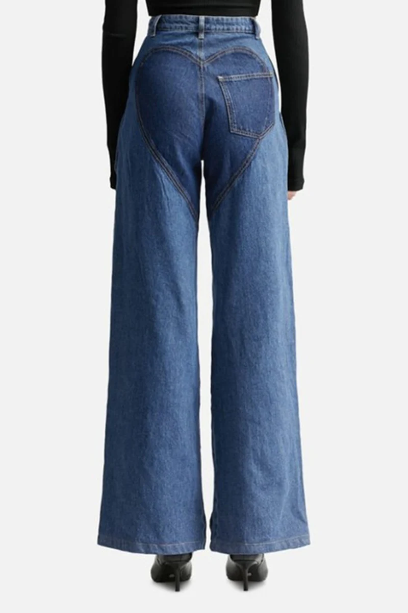 Street Solid Hollowed Out High Waist Straight Denim Jeans - Deanwangkt