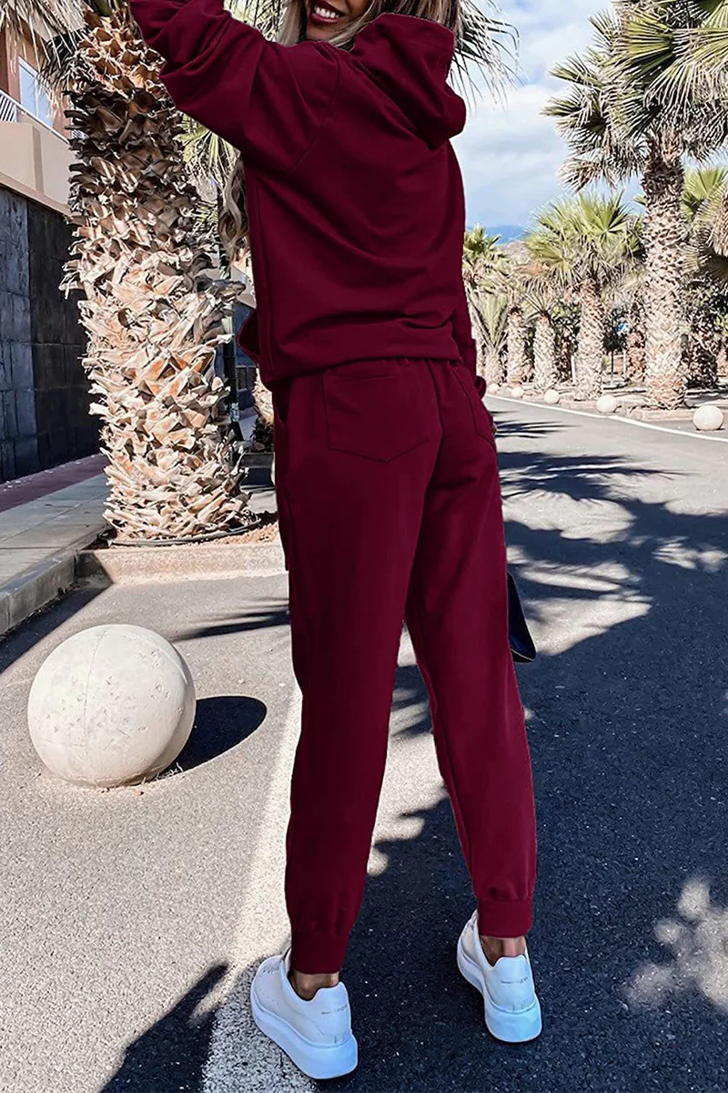 Casual Solid Patchwork Hooded Collar Long Sleeve Two Pieces(4 Colors) - Deanwangkt