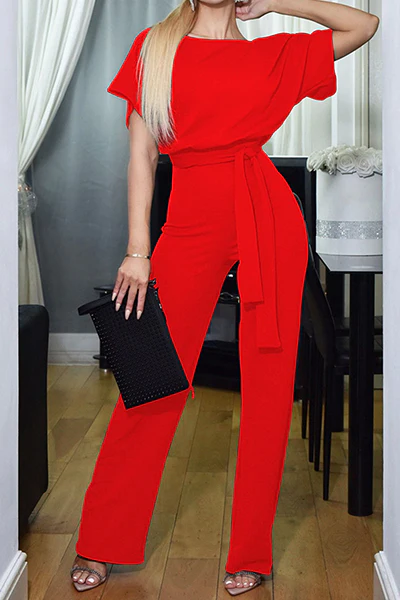 Casual Elegant Solid Patchwork Strap Design O Neck Straight Jumpsuits(6 Colors) - Deanwangkt