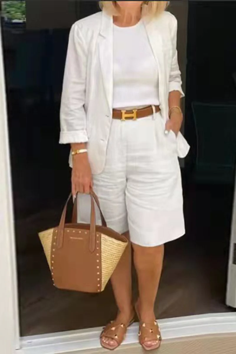 Casual Simplicity Solid Color Turn-back Collar Nine Points Sleeve Two Pieces(4 Colors) - Deanwangkt