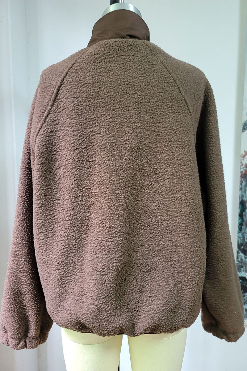 Casual Solid Patchwork Pocket Mandarin Collar Outerwear(2 Colors) - Deanwangkt