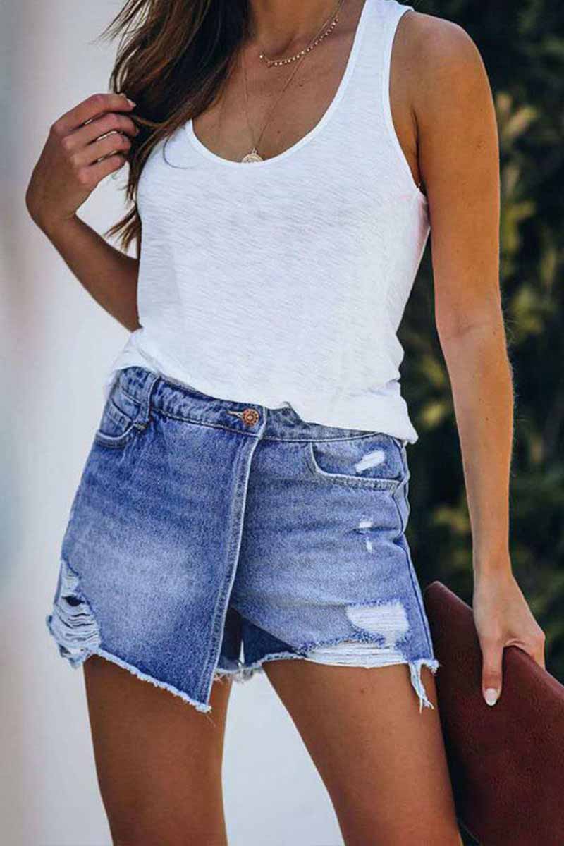 Florcoo Ripped & Repaired Denim Skorts - Deanwangkt