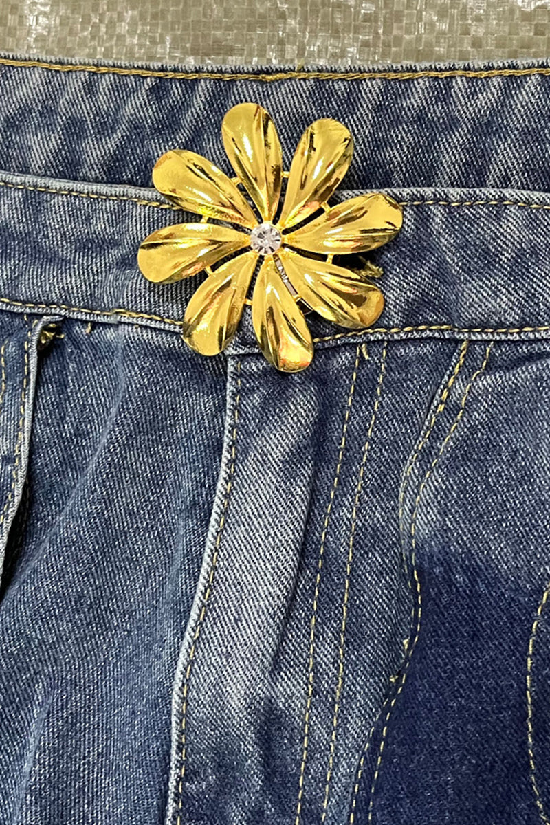 Street Solid Hollowed Out High Waist Straight Denim Jeans - Deanwangkt