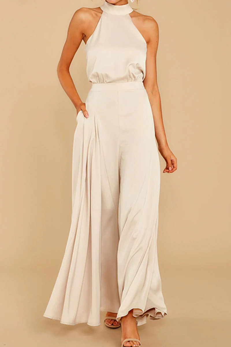 Fashion Casual Solid Patchwork Halter Loose Jumpsuits(5 Colors) - Deanwangkt