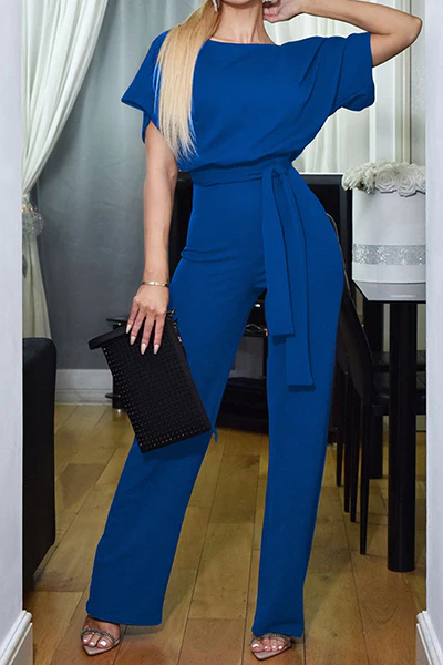 Casual Elegant Solid Patchwork Strap Design O Neck Straight Jumpsuits(6 Colors) - Deanwangkt