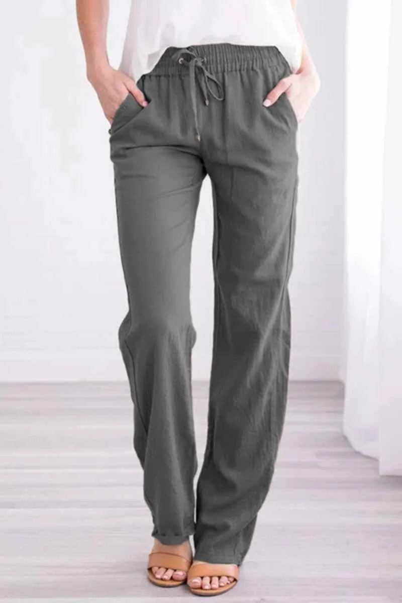 Florcoo Pockets Drawstring Solid Loose Casual Fall Pants(6 Colors) - Deanwangkt