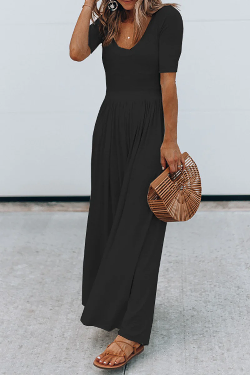 Casual Solid Patchwork Basic U Neck Jumpsuits(4 colors) - Deanwangkt