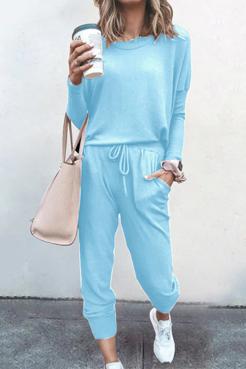 Fashion Solid Patchwork O Neck Long Sleeve Two Pieces(6 Colors) - Deanwangkt