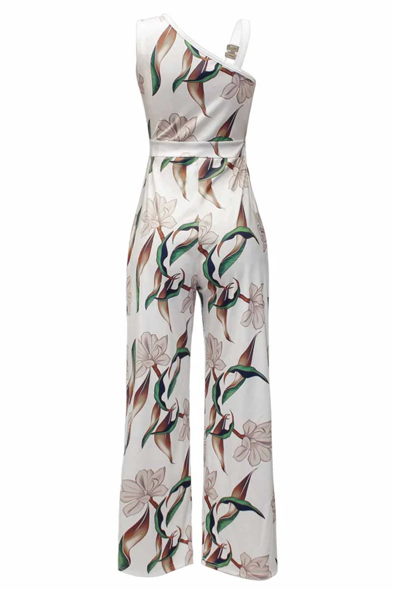 Casual Print Patchwork Asymmetrical Collar Jumpsuits - Deanwangkt