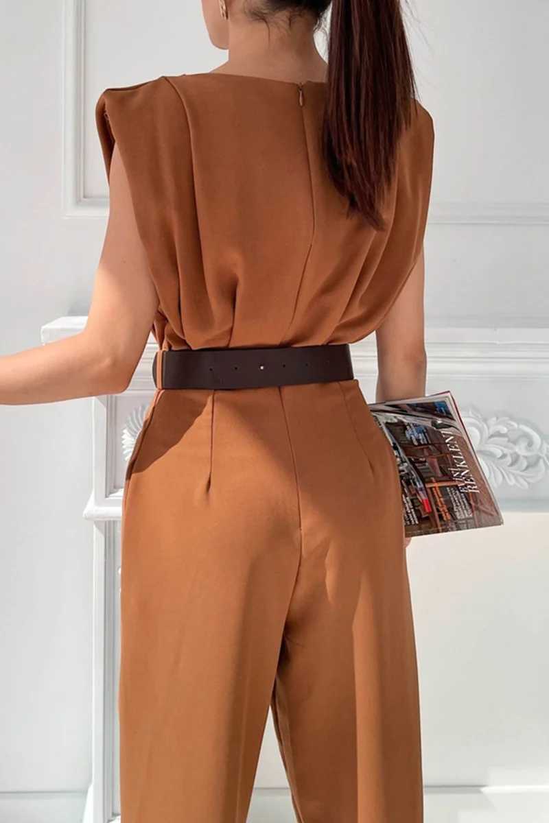 Street Solid Patchwork U Neck Regular Jumpsuits(3 Colors) - Deanwangkt