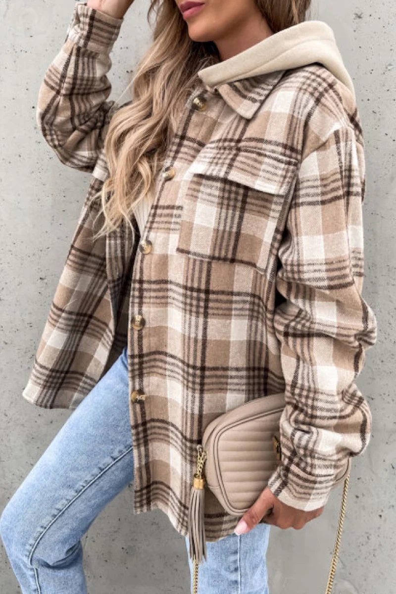 Fashion Casual Plaid Contrast Turndown Collar Outerwear - Deanwangkt