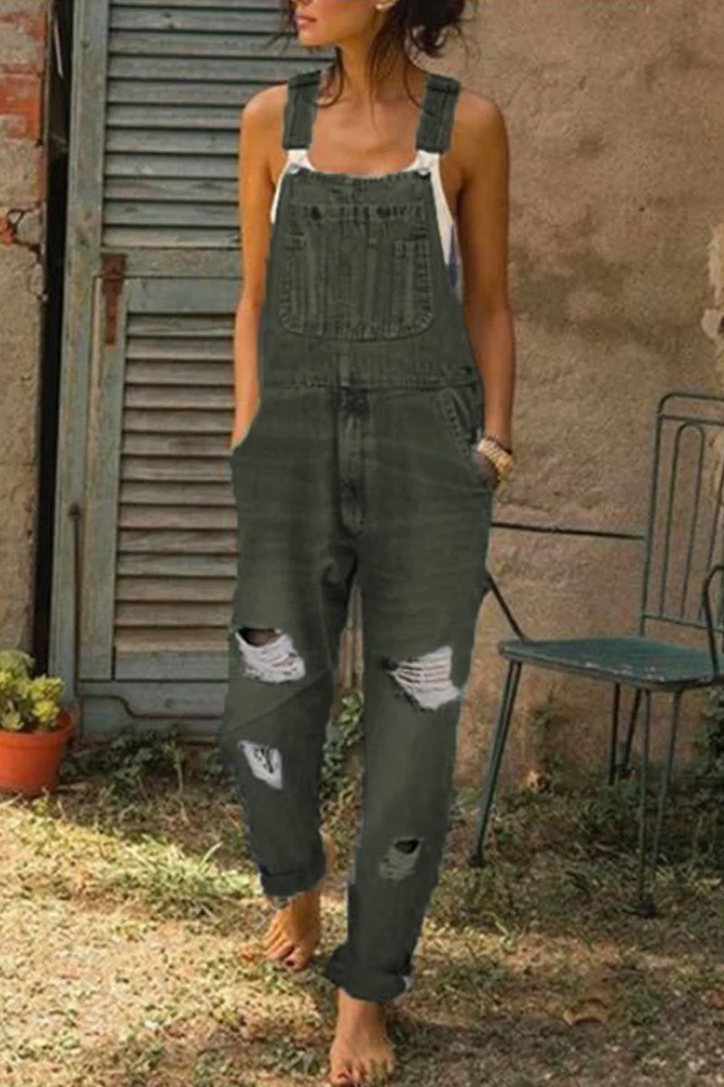 Florcoo Washed Ripped Hole Denim Overalls(3 Colors) - Deanwangkt