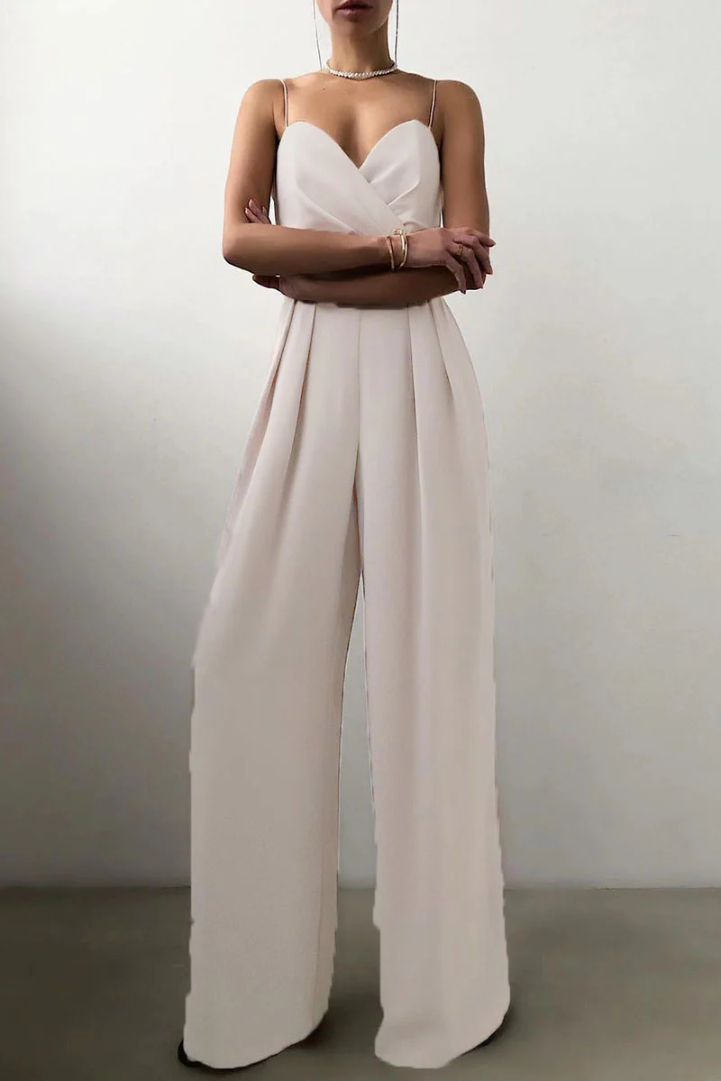 Fashion Casual Solid Patchwork V Neck Loose Jumpsuits(6 Colors) - Deanwangkt