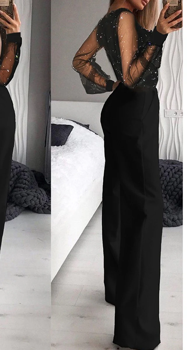 Sexy Elegant Patchwork Patchwork V Neck Straight Jumpsuits - Deanwangkt