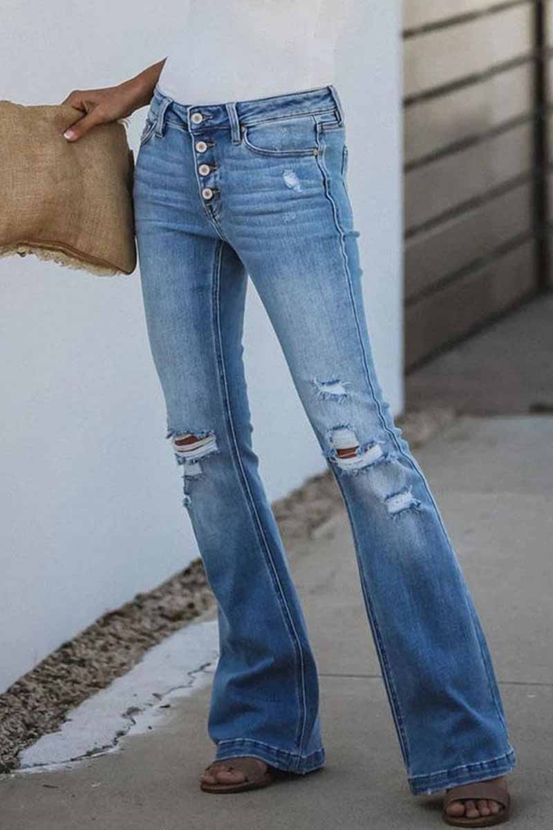 Florcoo Mid Rise Button Front Flare Denim Jeans - Deanwangkt