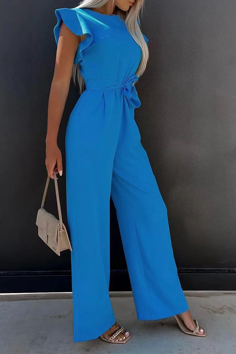 Casual Solid Flounce O Neck Straight Jumpsuits(3 colors) - Deanwangkt